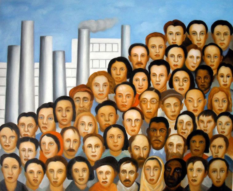 Operários (Workers) from brazilian painter, Tarsila do Amaral.